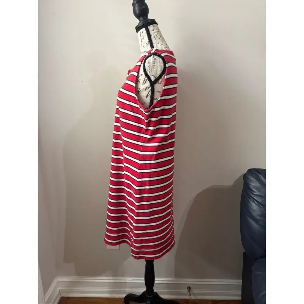 Talbots Women's Striped Sleeveless Split Neck Sheath Dress Red White Size MP - Picture 4 of 8